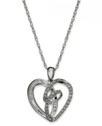 The heart is a gift, give it to someone you love. This stunning cut-out heart pendant features swirling ribbons and round-cut diamonds (1/3 ct. t.w.) in sterling silver. Approximate length: 18 inches. Approximate drop: 3/4 inch.