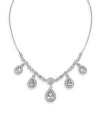 Elegance defined by the finishing touches. Carolee necklace illuminates your neckline with its breathtaking frontal design highlighting five pear-cut glass stones set in silver tone mixed metal. Approximate length: 16 inches + 2-inch extender. Elegance defined by the finishing touches. Carolee necklace illuminates your neckline with its breathtaking frontal design highlighting five pear-cut glass stones set in silver tone mixed metal. Approximate length: 16 inches + 2-inch extender.