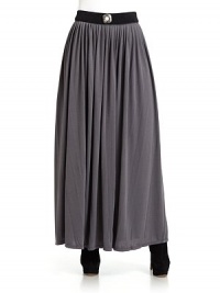 THE LOOKSilky jerseyTextured, contrast ribbed waistband with decorative plaqueSmall pleats all aroundSide zip closeTHE FITAbout 40½ longTHE MATERIAL65% polyester/35% rayonCARE & ORIGINDry cleanImportedModel shown is 5'10 (177cm) wearing US size Small. THE LOOKSilky jerseyTextured, contrast ribbed waistband with decorative plaqueSmall pleats all aroundSide zip closeTHE FITAbout 40½ longTHE MATERIAL65% polyester/35% rayonCARE & ORIGINDry cleanImportedModel shown is 5'10 (177cm) wearing US size Small.