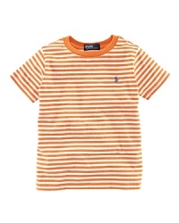 Slim stripes adorn an airy short-sleeved cotton jersey crewneck tee for a bold, preppy look.