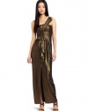 BCBGMAXAZRIA Women's Barbara One Shoulder Long Dress, Gold/Black, 4