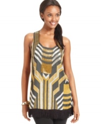 ECI channels art deco inspiration for this beaded top, featuring a flirty fringe hem.