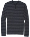 Relax wearing this tonal horizontal henley pullover shirt by Guess Jeans. Goes great with jeans or cords.