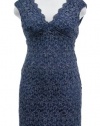 Tadashi Shoji Navy/Silver Metallic Lace Overlay Sleeveless Cocktail Dress 14