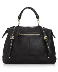 A classic silhouette gets an edgy update. Faux pebble leather is dressed up in a pretty patent finish, shiny gold-tone hardware and sleek buckle accents. Front zip pocket and chain-link stations add extra detail to this must-have design from Steve Madden. A classic silhouette gets an edgy update. Faux pebble leather is dressed up in a pretty patent finish, shiny gold-tone hardware and sleek buckle accents. Front zip pocket and chain-link stations add extra detail to this must-have design from Steve Madden.