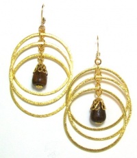 Rachel Reinhardt Nicole 14k Gold Plated Tiered Multi-Hoop Dangle Earring with Wood Teardrop Center Dangle Rachel Reinhardt Nicole 14k Gold Plated Tiered Multi-Hoop Dangle Earring with Wood Teardrop Center Dangle