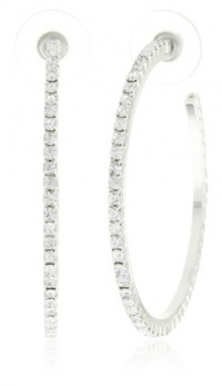 Nine West Silver-Tone Plated Crystal Medium Hoop Earrings Nine West Silver-Tone Plated Crystal Medium Hoop Earrings