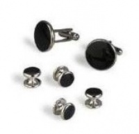 Silver & Onyx Single Ring Tuxedo Cufflinks & Stud Set