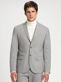 EXCLUSIVELY OURS. Fine tailoring and details are displayed in this timeless two-button blazer rendered in a superior stretch wool.Two-button frontPeak lapelChest welt, waist flap pocketsSide ventsFully lined96% wool/4% lycraDry cleanImported EXCLUSIVELY OURS. Fine tailoring and details are displayed in this timeless two-button blazer rendered in a superior stretch wool.Two-button frontPeak lapelChest welt, waist flap pocketsSide ventsFully lined96% wool/4% lycraDry cleanImported