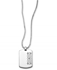 Preppy and polished. This stylish men's dog tag pendant features a diamond-accented pattern in stainless steel. Approximate length: 22 inches. Approximate drop length: 39 mm. Approximate drop width: 27 mm. Preppy and polished. This stylish men's dog tag pendant features a diamond-accented pattern in stainless steel. Approximate length: 22 inches. Approximate drop length: 39 mm. Approximate drop width: 27 mm.