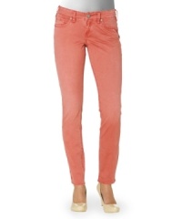 Fade into color with these skinnies from Silver Jeans, where a muted red wash provides a cool variation to the season's slew of bright denim! Fade into color with these skinnies from Silver Jeans, where a muted red wash provides a cool variation to the season's slew of bright denim!