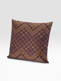 Heritage inspiration for the modern home, crafted in a slightly larger design with warm shades and a timeless tartan pattern. Zip closure 23½ square Polyester fill 76% cotton/24& polyester Dry clean Made in Italy 