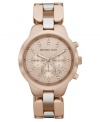 Subtle silver accents complement the allover rosy tone of this Michael Kors watch.