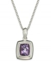 Poignant in purple. This pretty pendant features a chic cushion shape that highlights an amethyst (4-3/4 ct. t.w.) bezel set in sterling silver with a matching chain. Approximate length: 18 inches. Approximate drop: 1/2 inch.