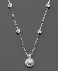 Circles of splendor. Enjoy beautiful design with this lovely circle diamond necklace featuring round-cut diamonds (1/3 ct. t.w.) set in 14k white gold. Approximate length: 16 inches. Approximate drop: 1/2 inch. Circles of splendor. Enjoy beautiful design with this lovely circle diamond necklace featuring round-cut diamonds (1/3 ct. t.w.) set in 14k white gold. Approximate length: 16 inches. Approximate drop: 1/2 inch.