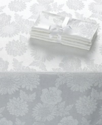 Ready for anything. With a tablecloth and napkins for up to four guests, this Dinner Party Medley table linens set offers efficiency for the busy host and a classic white floral motif to make any meal elegant. Ready for anything. With a tablecloth and napkins for up to four guests, this Dinner Party Medley table linens set offers efficiency for the busy host and a classic white floral motif to make any meal elegant.