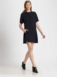 Relaxed, button-front silhouette has billowy short sleeves, silk trim and edgy side zippers. JewelneckShort sleevesButton frontSide zipper detailsAbout 17 from natural waistBody: 58% viscose/39% wool/3% elastane; Contrast: SilkDry cleanImportedModel shown is 5'10 (177cm) wearing US size 4. Relaxed, button-front silhouette has billowy short sleeves, silk trim and edgy side zippers. JewelneckShort sleevesButton frontSide zipper detailsAbout 17 from natural waistBody: 58% viscose/39% wool/3% elastane; Contrast: SilkDry cleanImportedModel shown is 5'10 (177cm) wearing US size 4.