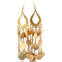 Unique Dangling Coin Earrings in Yellow Alloy Metal Unique Dangling Coin Earrings in Yellow Alloy Metal