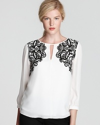 Print panels at the shoulders evoke classic beauty, yet the slim triangular cutout and the straight cut are spot-on on this season's sharpest trends. Print panels at the shoulders evoke classic beauty, yet the slim triangular cutout and the straight cut are spot-on on this season's sharpest trends.