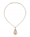 Simple enough for every day, gorgeous enough to make you feel stunning. Monet's warm goldtone necklace features a crystal-accented teardrop pendant surrounding three unique cuts of golden, topaz-colored crystal. Crafted in mixed metal. Approximate length: 16 inches + 2-inch extender. Approximate drop: 2 inches.