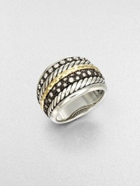 From the Midnight Melange Collection. This beautiful multi-band design features rows of dazzling diamonds in blackened sterling silver, radiant hammered 18k gold and cabled sterling silver. Sterling silverDiamonds, .21 tcwBlackened sterling silver18k goldWidth, about .39Imported From the Midnight Melange Collection. This beautiful multi-band design features rows of dazzling diamonds in blackened sterling silver, radiant hammered 18k gold and cabled sterling silver. Sterling silverDiamonds, .21 tcwBlackened sterling silver18k goldWidth, about .39Imported