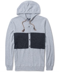Combining the edgy style of a hoodie and some preppy cardigan polish, this pullover from Volcom is the best of both worlds. Combining the edgy style of a hoodie and some preppy cardigan polish, this pullover from Volcom is the best of both worlds.