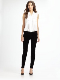A cropped version of your favorite velvet skinnies, updated with a sophisticated tuxedo stripe down each leg. THE FITRise, about 8Inseam, about 29THE DETAILSButton closureZip flyBack patch pocketsCotton/spandexMachine washMade in USAModel shown is 5'11 (178cm) wearing US size 4. A cropped version of your favorite velvet skinnies, updated with a sophisticated tuxedo stripe down each leg. THE FITRise, about 8Inseam, about 29THE DETAILSButton closureZip flyBack patch pocketsCotton/spandexMachine washMade in USAModel shown is 5'11 (178cm) wearing US size 4.