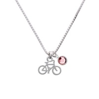 Small Bicycle Charm Necklace with Light Pink Crystal Drop Small Bicycle Charm Necklace with Light Pink Crystal Drop