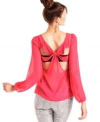 From the subtle puff sleeves to the skin-baring back cutouts -- so many reasons to love this sheer top from Ali & Kris! From the subtle puff sleeves to the skin-baring back cutouts -- so many reasons to love this sheer top from Ali & Kris!