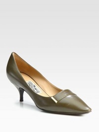 Signature goldtone hardware and a kitten heel complete this point toe pump of supple Italian leather. Self-covered heel, 2½ (65mm)Leather upperPoint toeLeather lining and solePadded insoleMade in Italy Signature goldtone hardware and a kitten heel complete this point toe pump of supple Italian leather. Self-covered heel, 2½ (65mm)Leather upperPoint toeLeather lining and solePadded insoleMade in Italy
