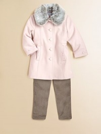 This couldn't-be-cuter coat features bow details, gorgeous grosgrain trim and a chic Peter Pan collar with removable faux-fur trim.Front button closureLong sleevesSlash side pocketsKnee lengthFully lined80% wool/20% polyamideFaux-fur trim: 50% acrylic/33% cotton/17% modacrylicDry cleanMade in France Please note: Number of buttons may vary depending on size ordered. This couldn't-be-cuter coat features bow details, gorgeous grosgrain trim and a chic Peter Pan collar with removable faux-fur trim.Front button closureLong sleevesSlash side pocketsKnee lengthFully lined80% wool/20% polyamideFaux-fur trim: 50% acrylic/33% cotton/17% modacrylicDry cleanMade in France Please note: Number of buttons may vary depending on size ordered.