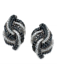 Wrapped in Love™ specializes in styles that win the heart. These stunning stud earrings feature overlapping  black diamonds (5/8 ct. t.w.) and white diamonds (1/6 ct. t.w.). Set in sterling silver. Approximate drop length: 5/8 inch. Approximate drop width: 3/8 inch.