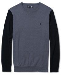 Simple style is the best style. This colorblocked sleeved crew neck sweater from Volcom is easy to pair with some dark denim for a can't-miss look. Simple style is the best style. This colorblocked sleeved crew neck sweater from Volcom is easy to pair with some dark denim for a can't-miss look.