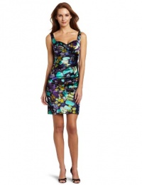 Donna Morgan Women's Ruched Floral-Print Dress, Purple Jewel, 6 US Donna Morgan Women's Ruched Floral-Print Dress, Purple Jewel, 6 US