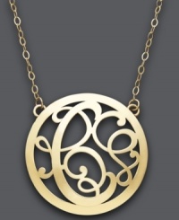 Looking for the perfect personalized gift? This stunning, letter C scroll pendant will do just the trick. Setting and chain crafted in 14k gold. Approximate length: 17 inches. Approximate drop: 1 inch. Looking for the perfect personalized gift? This stunning, letter C scroll pendant will do just the trick. Setting and chain crafted in 14k gold. Approximate length: 17 inches. Approximate drop: 1 inch.