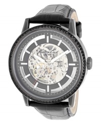 Powered by your movement, this precise automatic watch from Kenneth Cole New York features an eye-catching skeleton dial. Powered by your movement, this precise automatic watch from Kenneth Cole New York features an eye-catching skeleton dial.