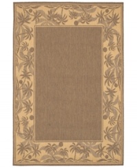 Create your own island retreat with this beige area rug, bordered in calming images of sand and palm trees. Great for patios, decks or vacation homes, the Recife rug can go almost anywhere! Power-loomed of Couristan's durable polypropylene blend, this soft piece is pet-friendly and resistant to mold and mildew. Create your own island retreat with this beige area rug, bordered in calming images of sand and palm trees. Great for patios, decks or vacation homes, the Recife rug can go almost anywhere! Power-loomed of Couristan's durable polypropylene blend, this soft piece is pet-friendly and resistant to mold and mildew.