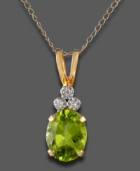 Set in sunny 14K yellow gold, August's gleaming birthstone, peridot, topped with sparkling diamond accents, is the star of this pendant design.