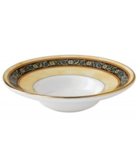 In 18th century England, Josiah Wedgwood, creator of the world famous Wedgwood ceramic ware, established a tradition of outstanding craftsmanship and artistry which continues today. The exotic India dinnerware pattern presents a pattern of exquisitely detailed, diminutive florals on a yellow and deep blue band against pure white bone china. In 18th century England, Josiah Wedgwood, creator of the world famous Wedgwood ceramic ware, established a tradition of outstanding craftsmanship and artistry which continues today. The exotic India dinnerware pattern presents a pattern of exquisitely detailed, diminutive florals on a yellow and deep blue band against pure white bone china.