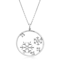 White Sapphire Snowflakes Pendant in Sterling Silver with Chain White Sapphire Snowflakes Pendant in Sterling Silver with Chain
