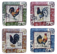 Certified International Lille Rooster 8-1/2-Inch Square Salad/Dessert Plate, Assorted Designs, Set of 4 Certified International Lille Rooster 8-1/2-Inch Square Salad/Dessert Plate, Assorted Designs, Set of 4