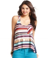 From colorful slub-knit to weathered metallic, stripes of all textures band together on this super-cute Eyeshadow tank top. Check-out the see-through back design! From colorful slub-knit to weathered metallic, stripes of all textures band together on this super-cute Eyeshadow tank top. Check-out the see-through back design!
