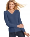 Stay classic in Karen Scott's soft V-neck sweater, rendered in cotton cable-knit. It's polished style at such a low price!