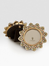 A remarkably detailed little touch for any room, friend or family member, touched with multicolored crystals on a gold pavé flower frame. Arrives in a gift box Beveled glass 2 diam. Imported A remarkably detailed little touch for any room, friend or family member, touched with multicolored crystals on a gold pavé flower frame. Arrives in a gift box Beveled glass 2 diam. Imported