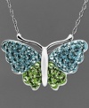 Draw stylish inspiration from nature. Kaleidoscope's darling butterfly pendant features blue and green crystal wings with Swarovski Elements. Set in sterling silver. Approximate length: 18 inches. Approximate drop: 1/2 inch.