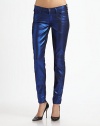 Coated with a metallic layer, these futuristic, mid-rise skinnies have a liquid-shine finish and retain an excellent stretch, making them the perfect nighttime style. THE FITMedium rise, about 8Inseam, about 30Leg opening, about 10THE DETAILSZip flyFive-pocket style78% cotton/20% polyester/2% spandexHand washMade in USAModel shown is 5'11 (178cm) wearing US size 4.