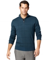 Texture and windowpane details offer an upgraded look with this sweater from Van Heusen. Texture and windowpane details offer an upgraded look with this sweater from Van Heusen.