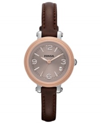 A slimmer version of their Heather collection, this Fossil watch complements everyday attire. A slimmer version of their Heather collection, this Fossil watch complements everyday attire.