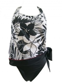 Womens Caribbean Joe Tankini Bikini Swimsuit, Swimwear, Tie Bottom, High Rise, Black White Womens Caribbean Joe Tankini Bikini Swimsuit, Swimwear, Tie Bottom, High Rise, Black White