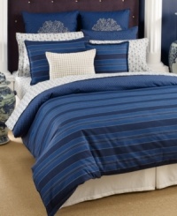 Classic comfort meets modern styling. This Westerly Stripe European sham from Tommy Hilfiger features a medallion print and reverses to a dotted pattern. Hidden zipper closure. Classic comfort meets modern styling. This Westerly Stripe European sham from Tommy Hilfiger features a medallion print and reverses to a dotted pattern. Hidden zipper closure.